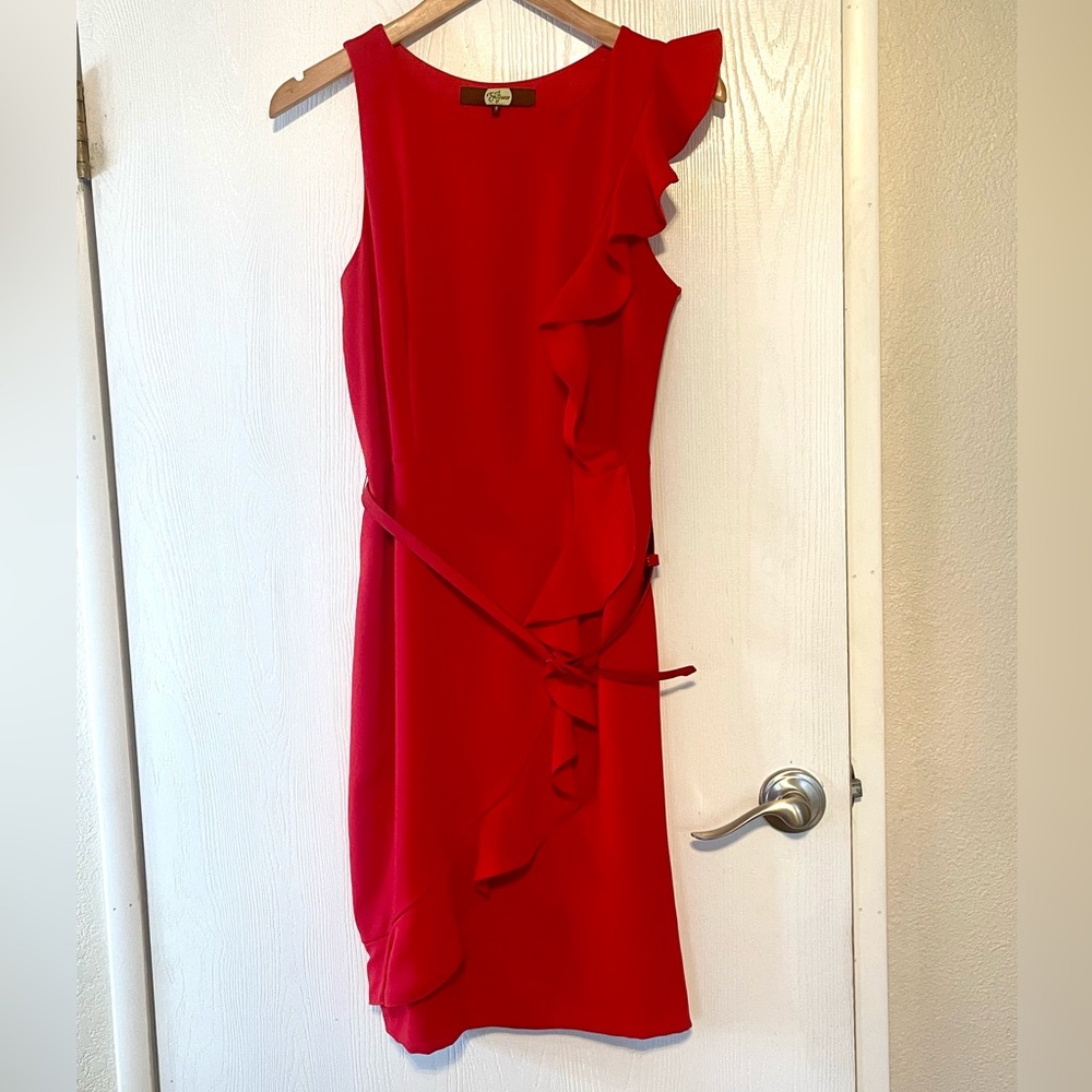 Eva Franco Belted Ruffle Cocktail Dress
